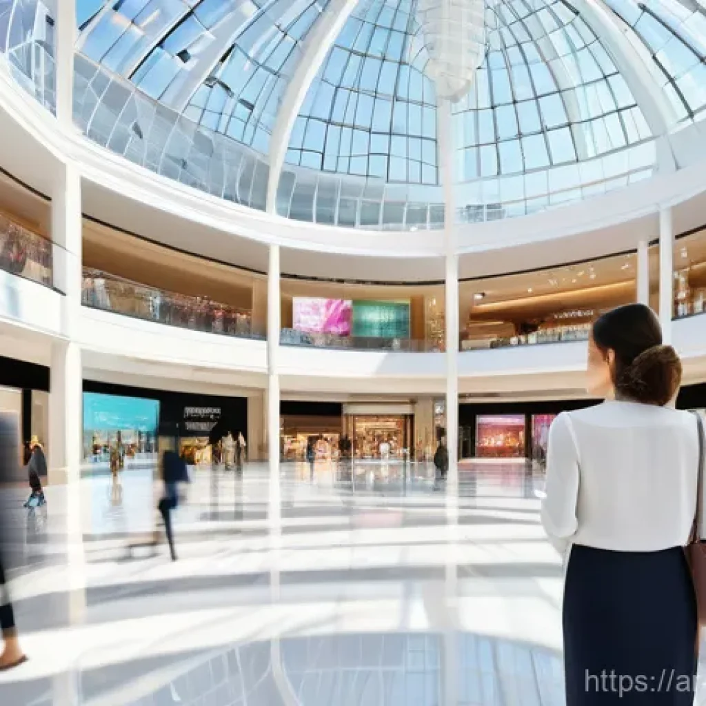 실내 위치 추적 기술의 데이터 시각화 도구 - **Prompt 1: Future Retail Experience in Dubai**
    "A vibrant, bustling modern shopping mall atrium...