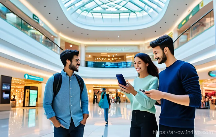 상업 공간에서의 실내 위치 추적 기술 활용 - Prompt 1: Modern Shopping Experience in a Smart Mall**