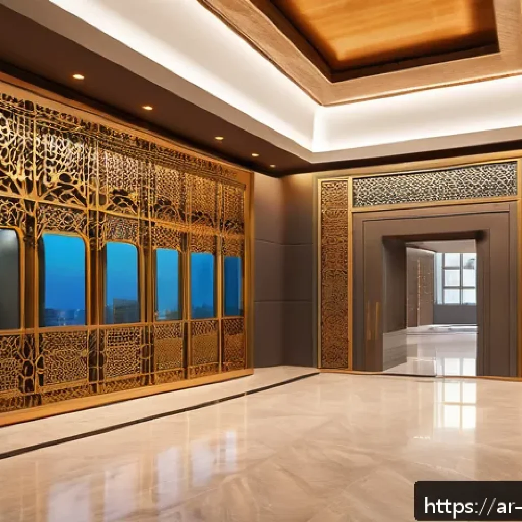 실내 위치 추적 기술의 기능 비교 분석 - A modern indoor office environment in a Middle Eastern commercial building, featuring visible Wi-Fi ...
