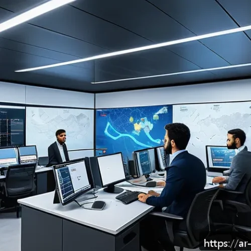 Home 33 실내 위치 추적 기술의 피드백 루프 설계 - A sophisticated indoor positioning system control room scene in a modern Middle Eastern office build...