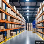 Home 19 실내 위치 추적 기술의 시장 점유율 분석 - A modern logistics warehouse interior featuring advanced indoor positioning technology, with diverse...
